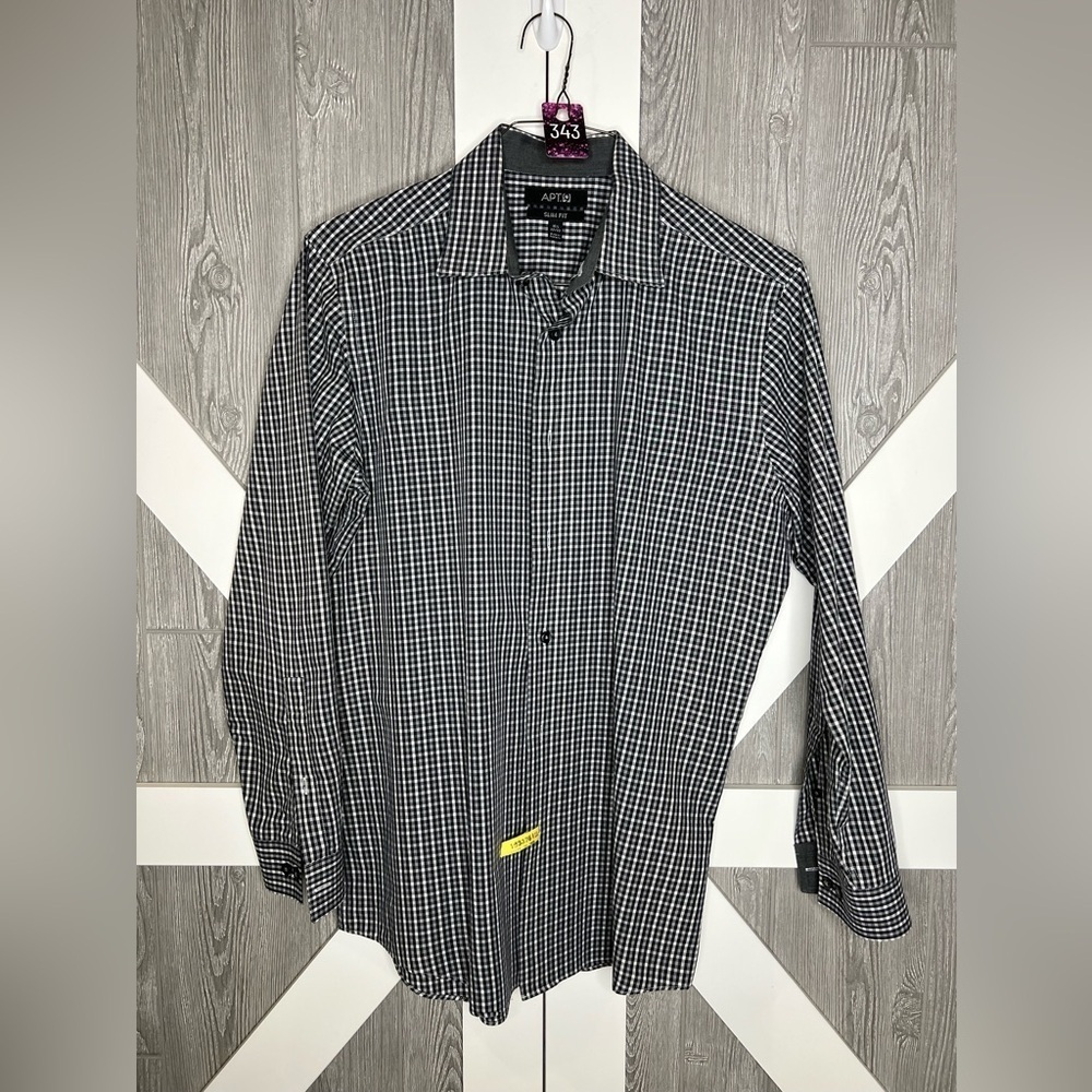349. APT 9 Men's Black and White Checkered Shirt Slim Fit 16-1/2 (32/33)
